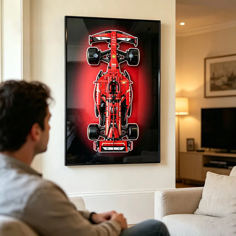 Wall‑mounted display frame for adult collectors, compatible with LEGO 42206 Red Bull RB20 F1 race‑car building‑block set. view 4