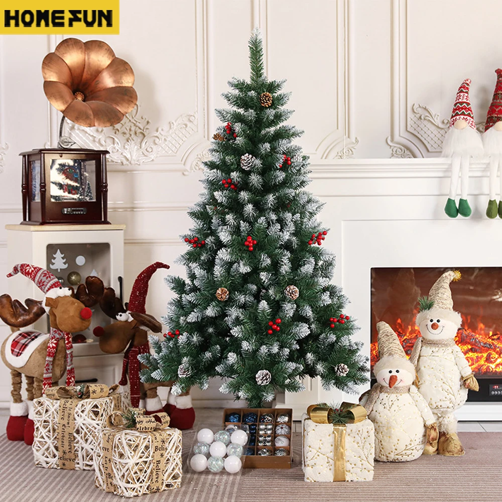 2024 New Year Christmas Tree Spray White Pine and Red Fruit PVC 1.2/1.5/1.8M Xmas Tree Decoration Shopping Mall Home Hotel Scene