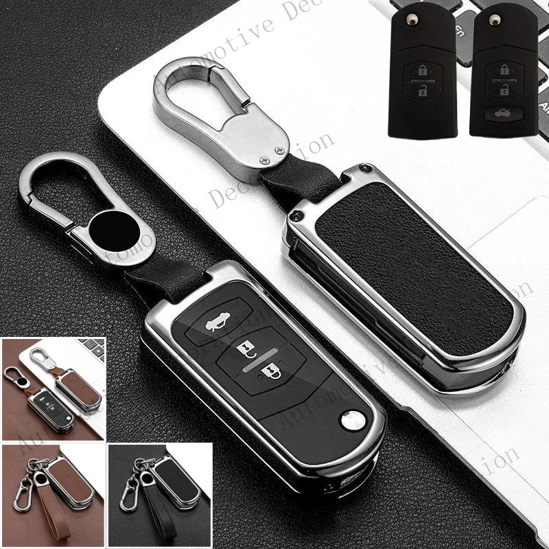 Z+ Zinc Alloy Leather TPU Car Key Fob Case Cover For Mazda 2 3 6 CX-7 CX-9 MX5 RX8