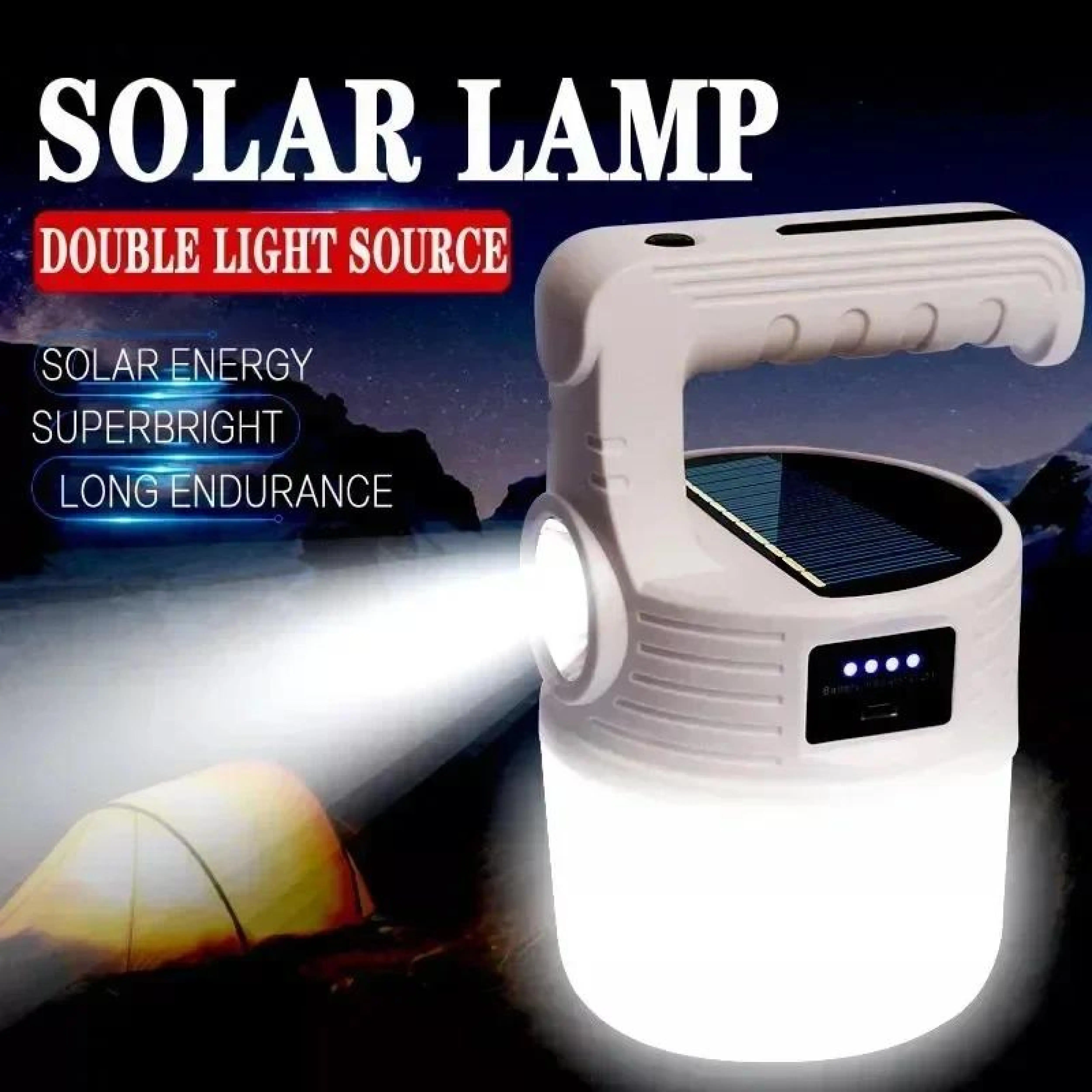 Solar Rechargeable Light Portable Outdoor Waterproof Camping Floodlight with 10 Modes Lighting LED Emergency Bulb Lamp