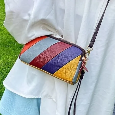 

Genuine Leather Large Capaci Long Wallet for Women Double Zipper Color Blo Handbag Yellow Color Simple Soft oulder Bag
