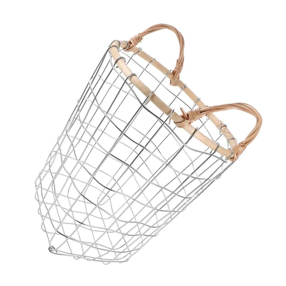 

Firewood Storage Basket Large Capacity Retro Grid Design Outdoor Wood Gather Kitchen Metal Wire Fruit Bowl Container