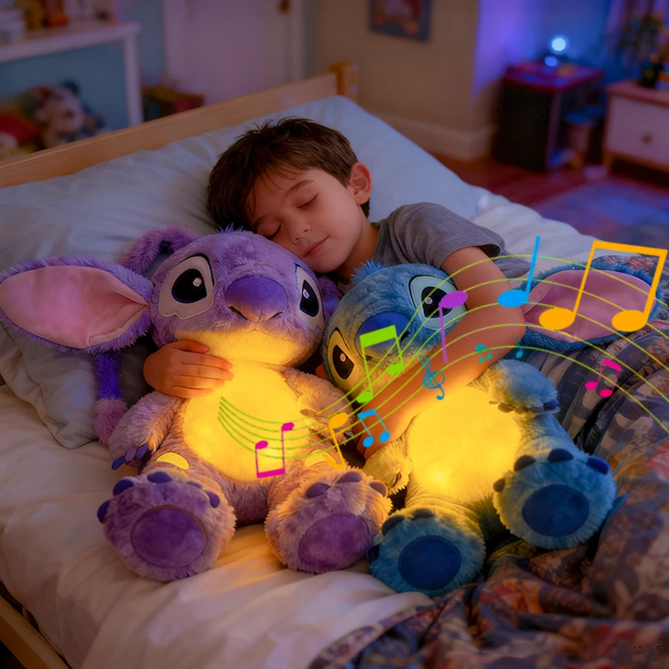 

Lilo&Stitch Disney Plush Doll Breath Child Peluche Kawaii Soothes Toy Anime Baby Music Light Sleep Toys Pink Stitch Kid Gifts