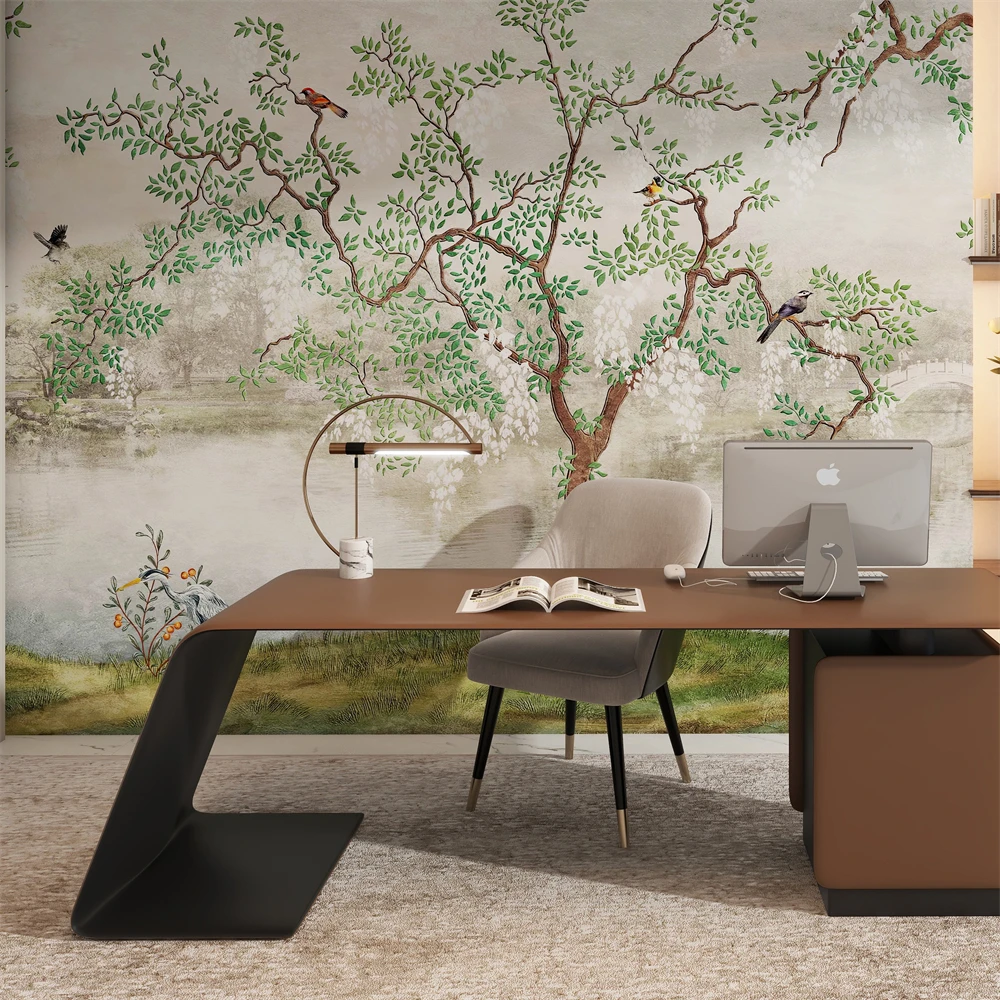 Custom French Cream Windwall Fabric Nordic Flower Bird Wallpaper Dining Room TV Background art Wall paper Environmentally frien