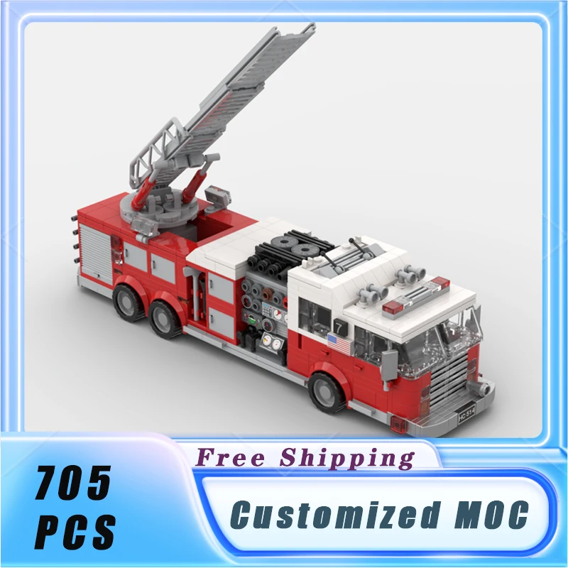 MOC Building Blocks Classic Firefighting Ladder Truck Vehicle Model Bricks Sets Assemble Display Children\'s Toys Gifts