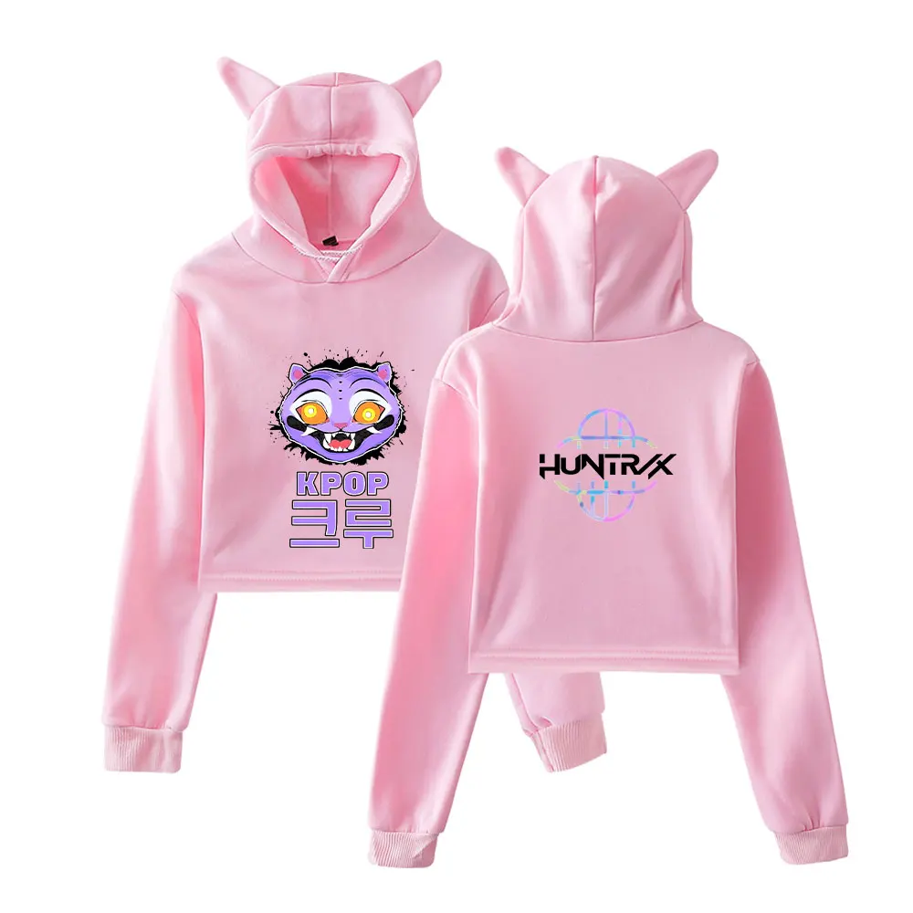 KPop Demon Hunters 2025 Merch Hoodies Sweatshirt for Girls Cat Ear Crop Pullover Casual Clothes