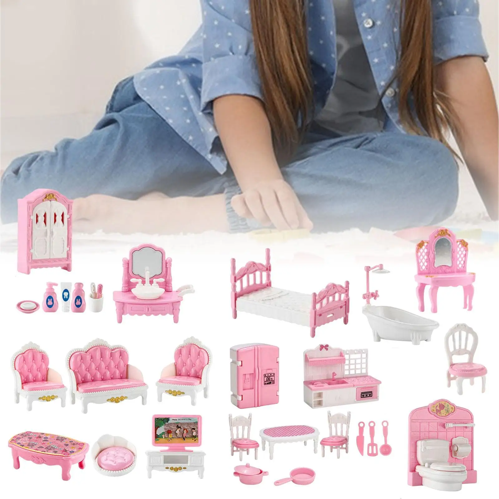 22x Mini meubles de maison, accessoires de maison de jeu, décoration de modèle de scène de jeu Miniature pour garçons et filles