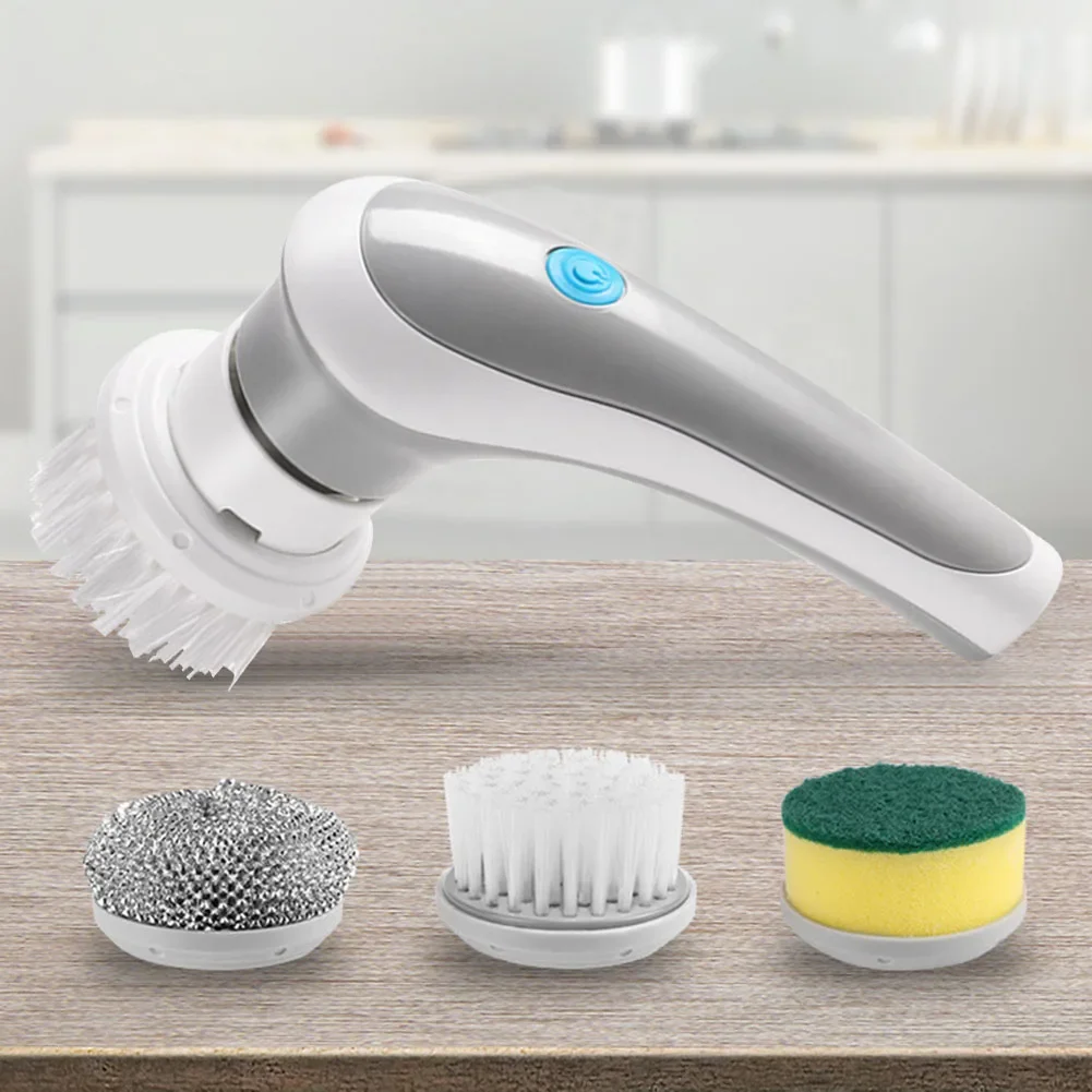 Electric Clean Brush Multifunctional Wireless Clean Brush 360 Degree Rotation 3 Replaceable Brush Heads Bathroom Kitchen Cleaner