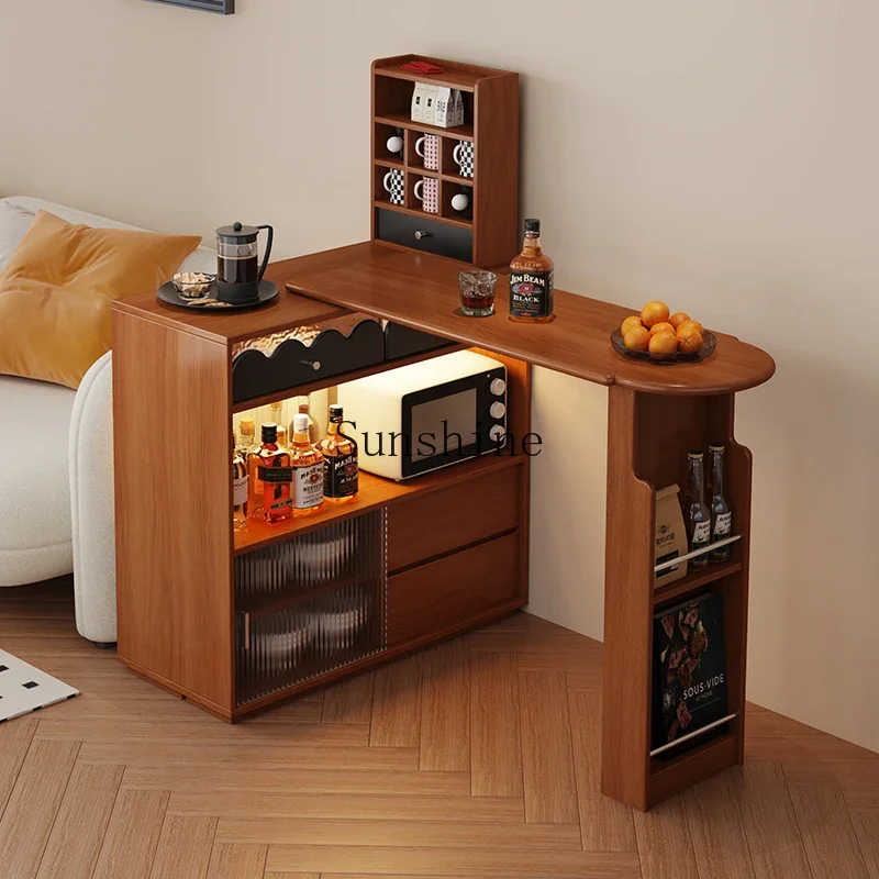 L-shaped coffee bar integrated chest cabinet against the wall small apartment living room partition mobile island table