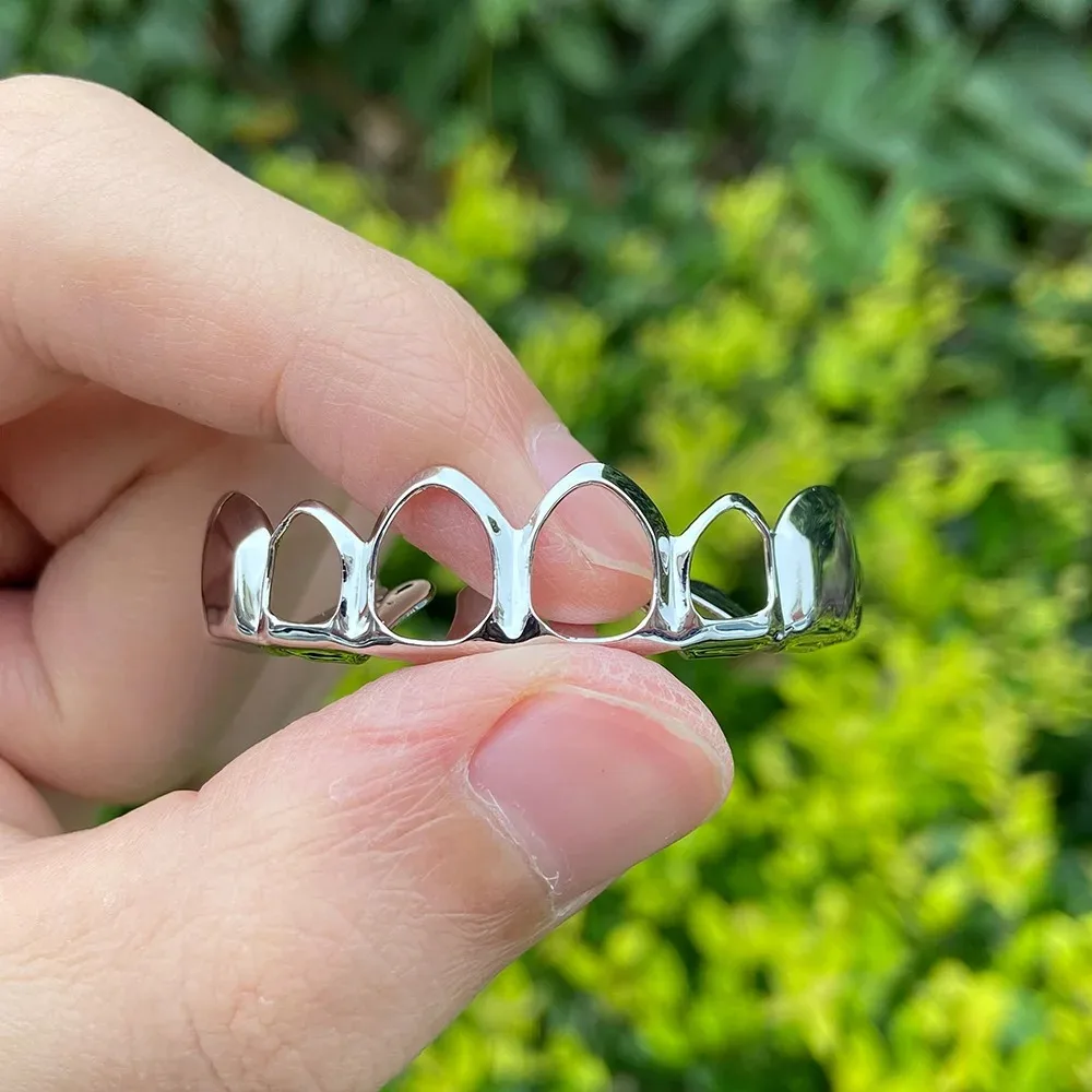 Klassische 4-Hohlzahn-Grillz 6/6 Set Hip-Hop Gold Silber Siebenfarbige Zahnkappen Unisex-Schmuck für Cosplay – Detail 13