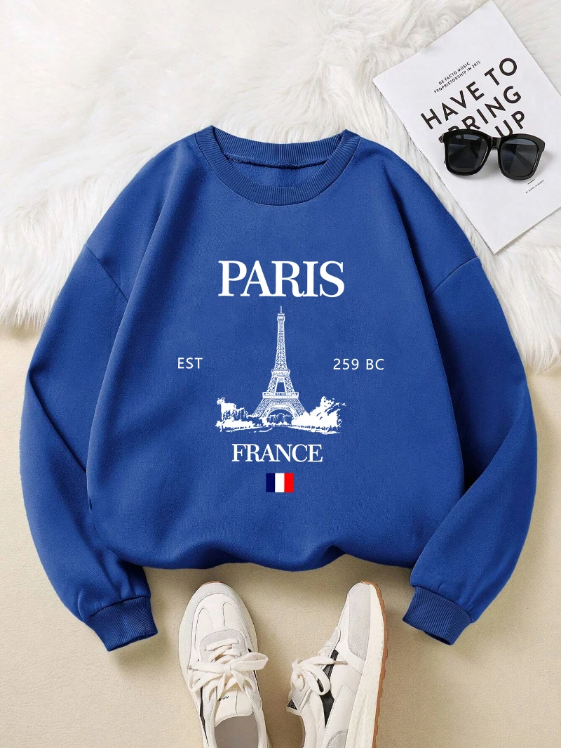 Moda damska bluza z kapturem Paryż Francja Wieża Eiffla Bluza z nadrukiem Ciepły polar Wygodne swetry Jesień Kobieta Streetwear