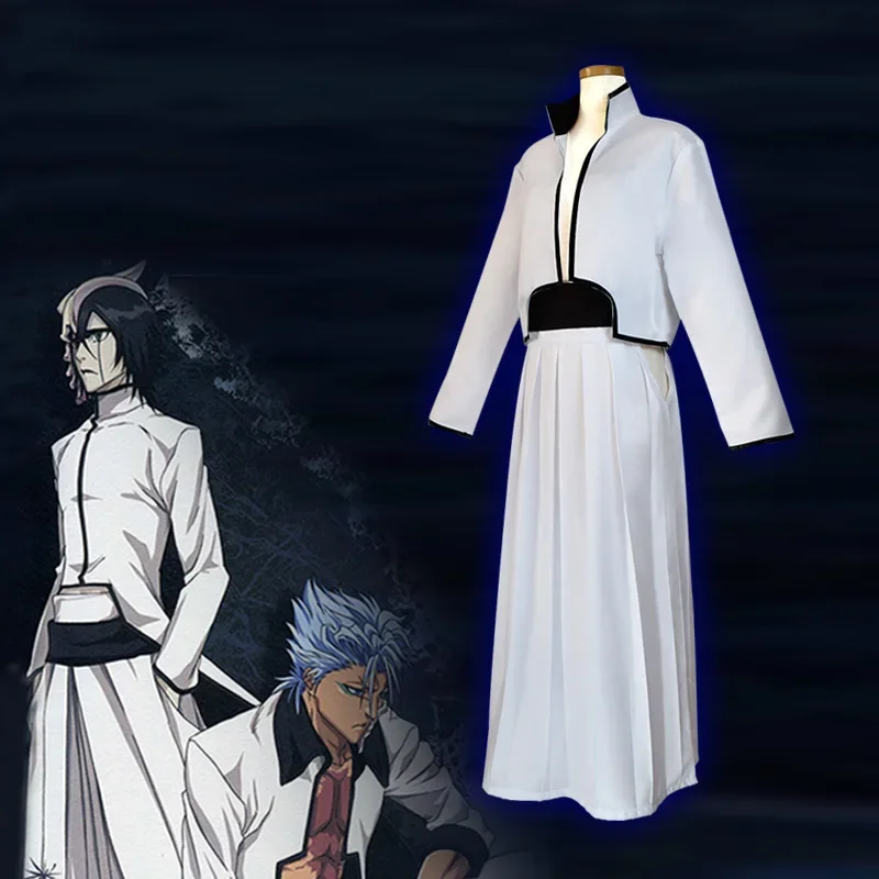 Anime Bleach Ulquiorra Cifer Cosplay Costume Full Set White Kendo Kimono with Cloak Pants Belt  Halloween Party Costumes OA3809