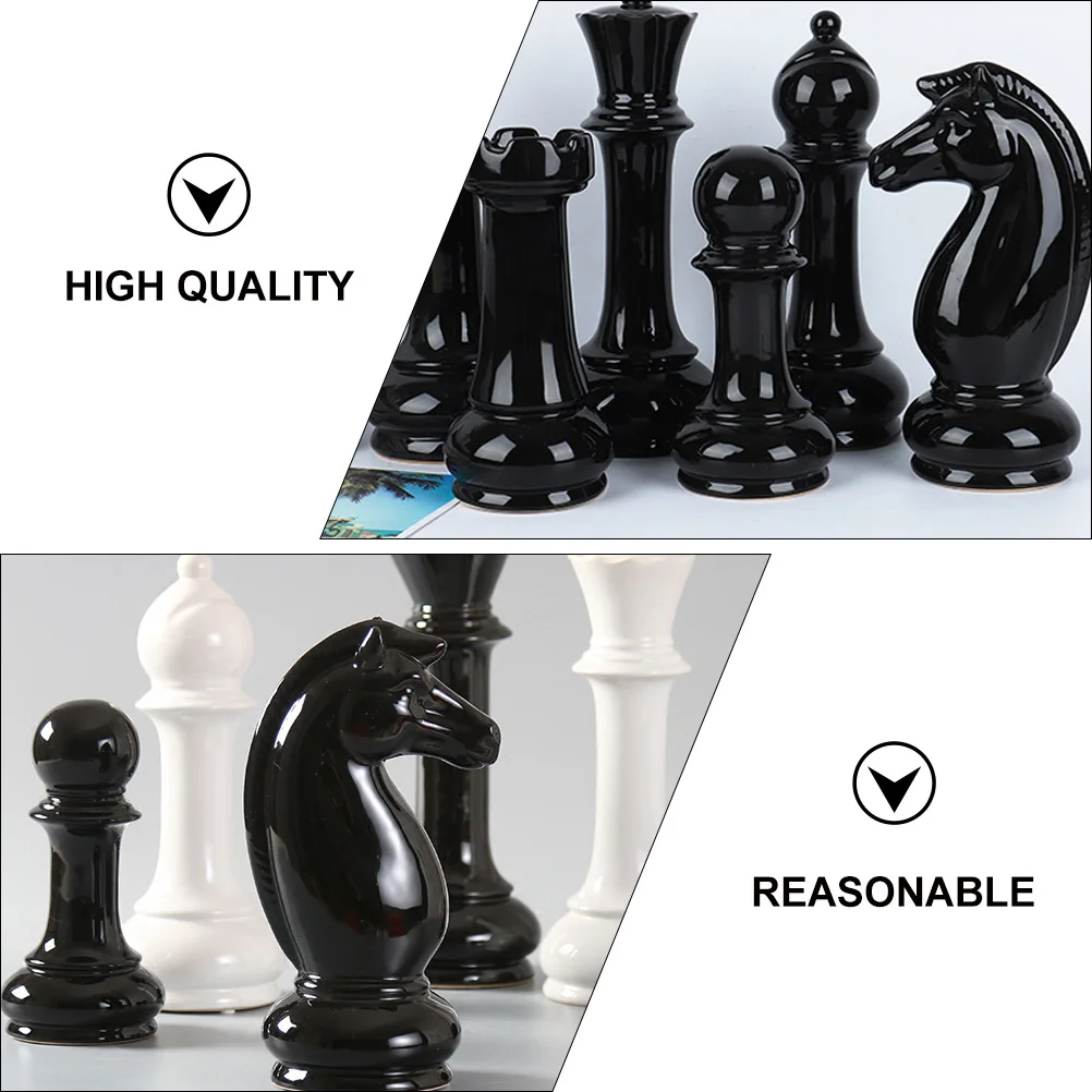 

6Pcs International Chess Decor Black Ceramic Chess Figure for Office Study Room Bedroom Artistic Atmosphere Decor
