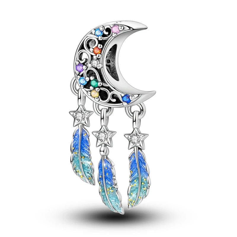 925 Sterling Silver Dreamy Star Moon Dream Catcher Charms Beads For Women Fit Original Bracelet DIY Birthday Party Jewelry Gifts