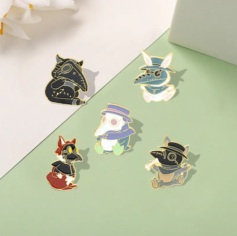 Pin de esmalte personalizado para niños, broches de zorro, conejo, pingüino, para bolso Pin de solapa, insignia de dibujos animados divertida, regalo de joyería para niños, Doctor de peste, Animal