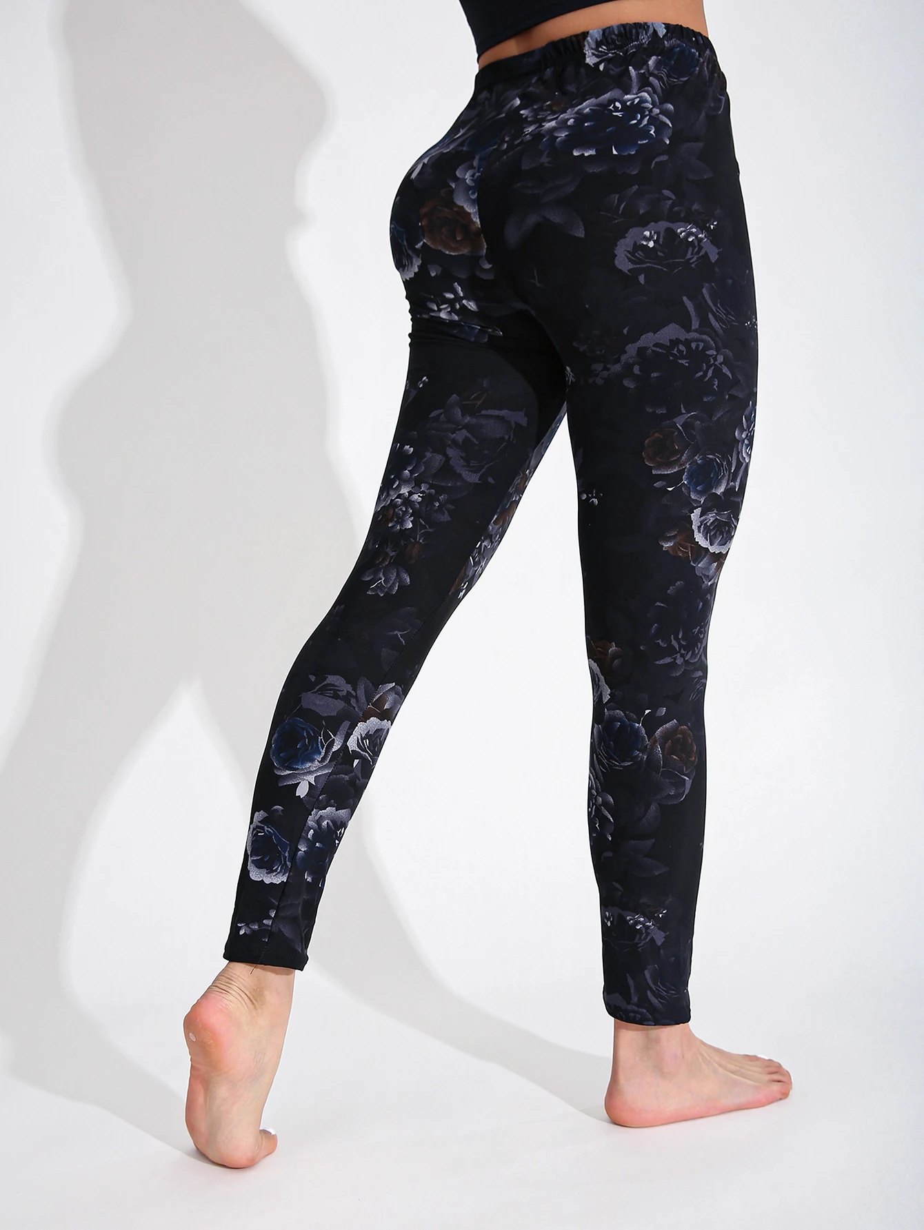 Frühling Herbst Mode Lässig frauen Hohe Elastizität Legging Dunkle Blume Muster Fitness Sport Sexy Yoga Hosen