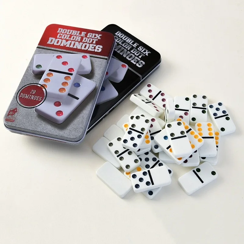 

Melamine Color Dot Dominoes - Iron Box Set, Children's Educational Toy, Parent-Child Interactive Board Game-DICE