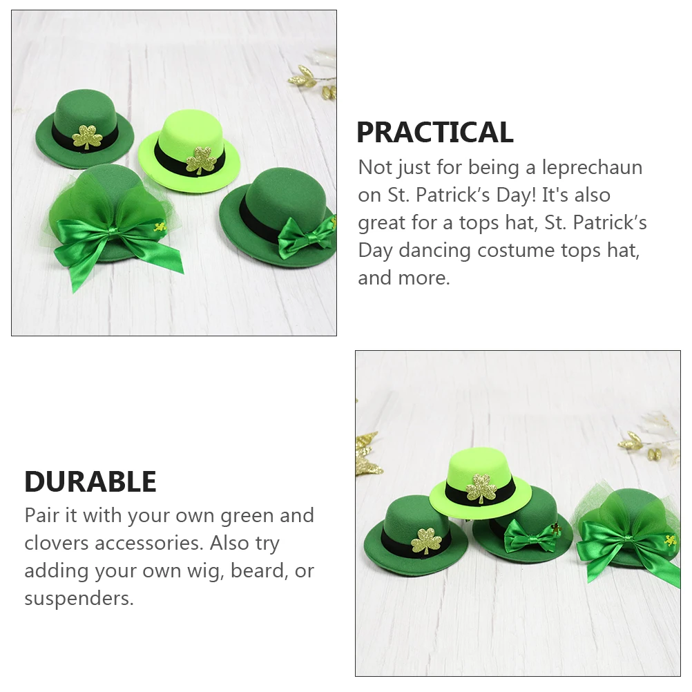 

2Pcs Festival Hair Accessory Green Hat Hairpin St Patrick's Day Headdress Elegant Party Decor for School Play Celebration Event