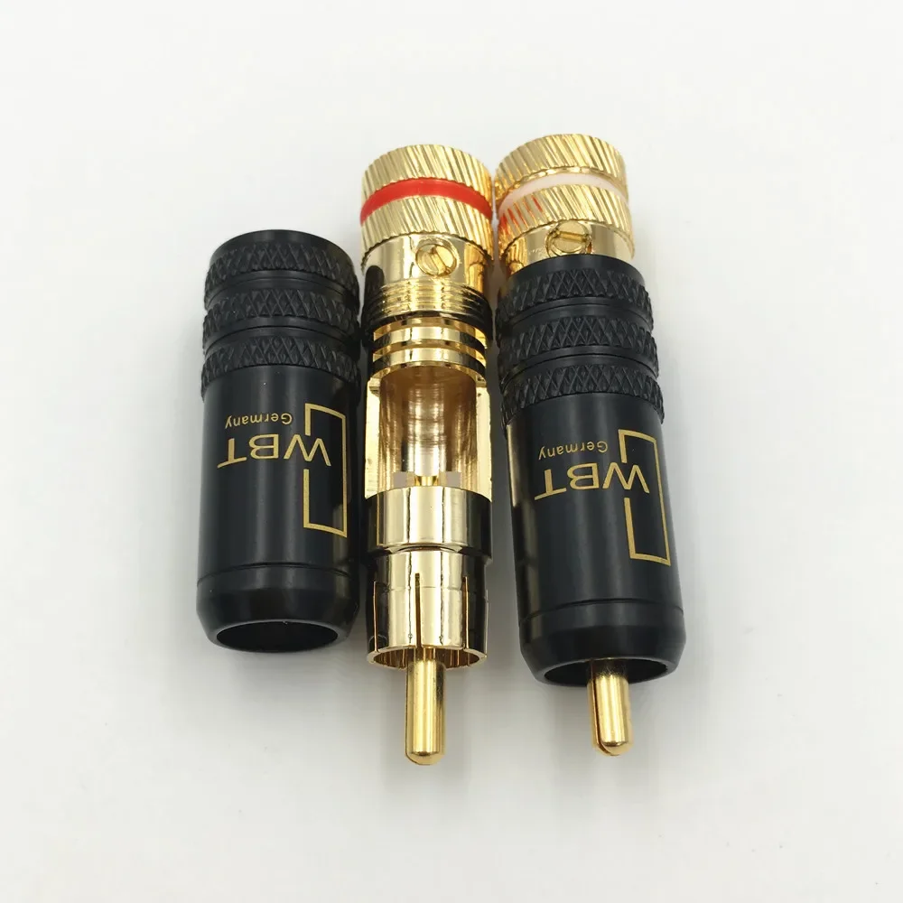 2Pcs WBT RCA Male Connector WBT-0144 Signal Line RCA Screws Soldering Locking Plug Lotus Head Copper Plug Gold Plated