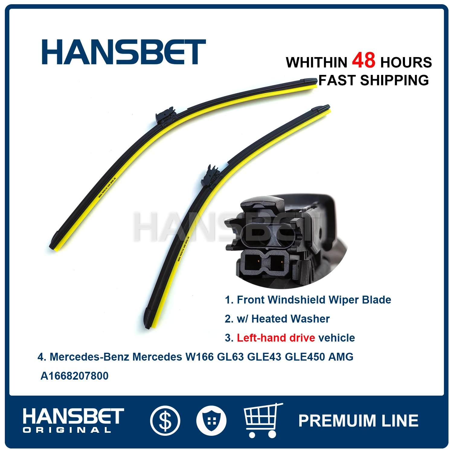 

Front Window Windshield Wiper Blade Set w/ Heated Washer For LHD Mercedes W166 GL63 GLE43 GLE450 ML AMG A1668207800 HANSBET