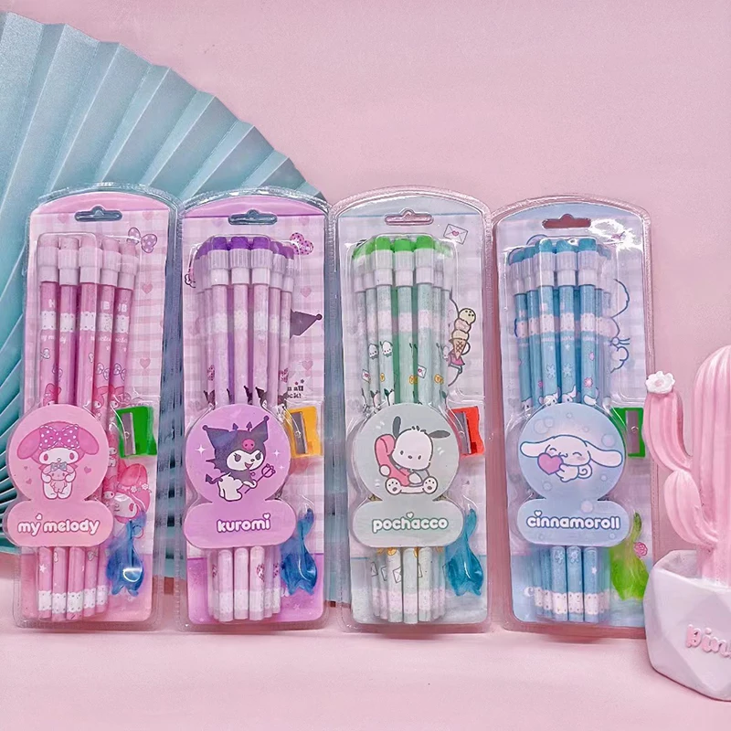 24/48pcs Sanrio Wooden Pencils With Eraser Kawaii My Melody Kuromi Cinnamoroll Pencils Kids Stationery School Supplies Wholesale