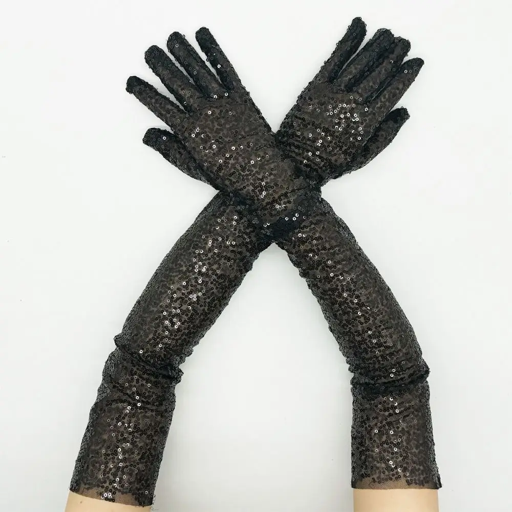 Elegant Vintage Long Sequined Gloves Elastic Elegant Glittering Gloves Sweet Masquerades Party Mittens Women