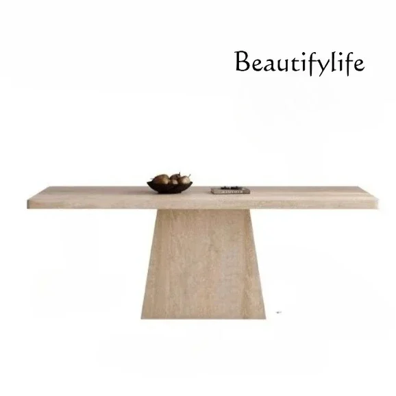 JB Nice Hanging Rectangular Designer Travertine Dining Table French Retro Travertine Rock Slab Dining Table Dining Chair