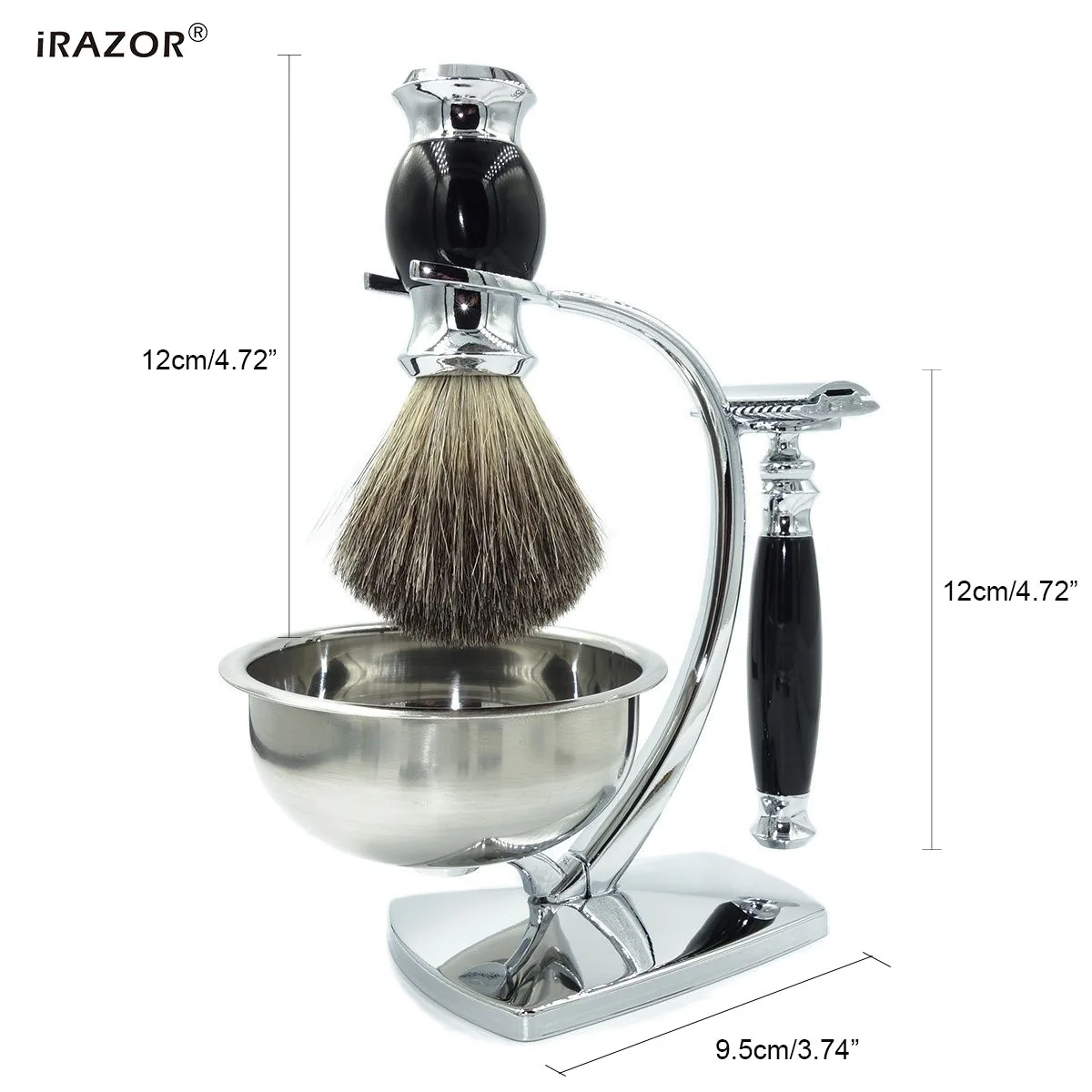 iRAZOR 4-in-1 Shaving Razor Set,Double Edge Safety Razor,Pure Badger Hair Shaving Brush,Stand,Soap Bowl-Perfect Gift for Men