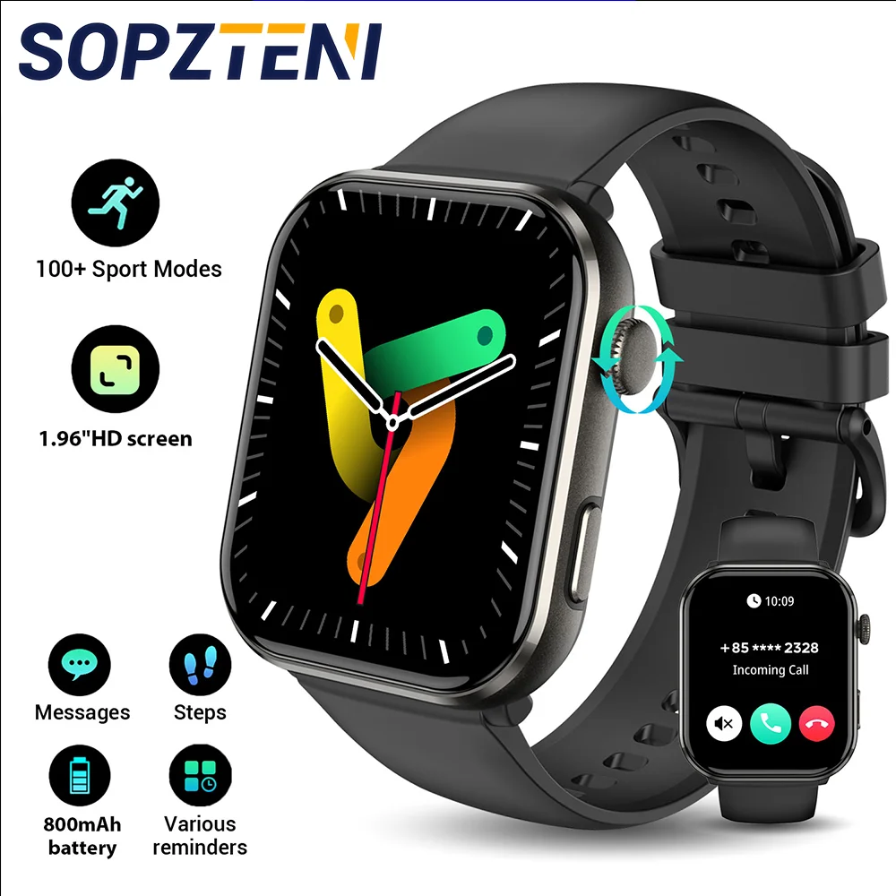 

SOPZTENI R60 Смарт-часы 1,96-дюймовый AMOLED HD-экран Bluetooth-часы для вызова для мужчин и женщин Мониторинг здоровья кислорода в крови Фитнес-часы
