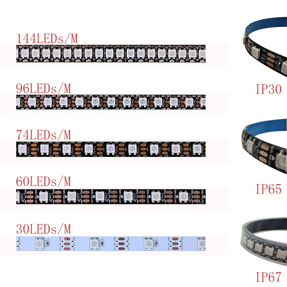 5V USB RGB Led Strip Lights WS2812B RGB Led Strip 30/60/74/96/144LEDs/M WS2812 IndividuaIIy Addressable Smart  Led Light Kit