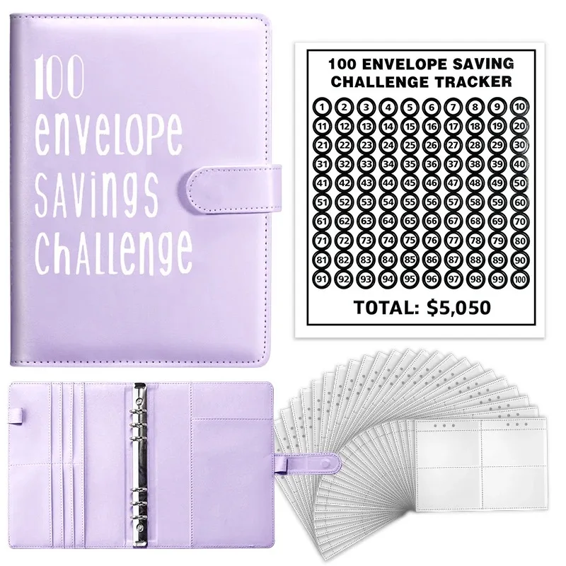 100 Envelopes Money Saving Challenge Binder A5 Savings Binder Budget with Cash Envelopes for Planning and Saving $5050