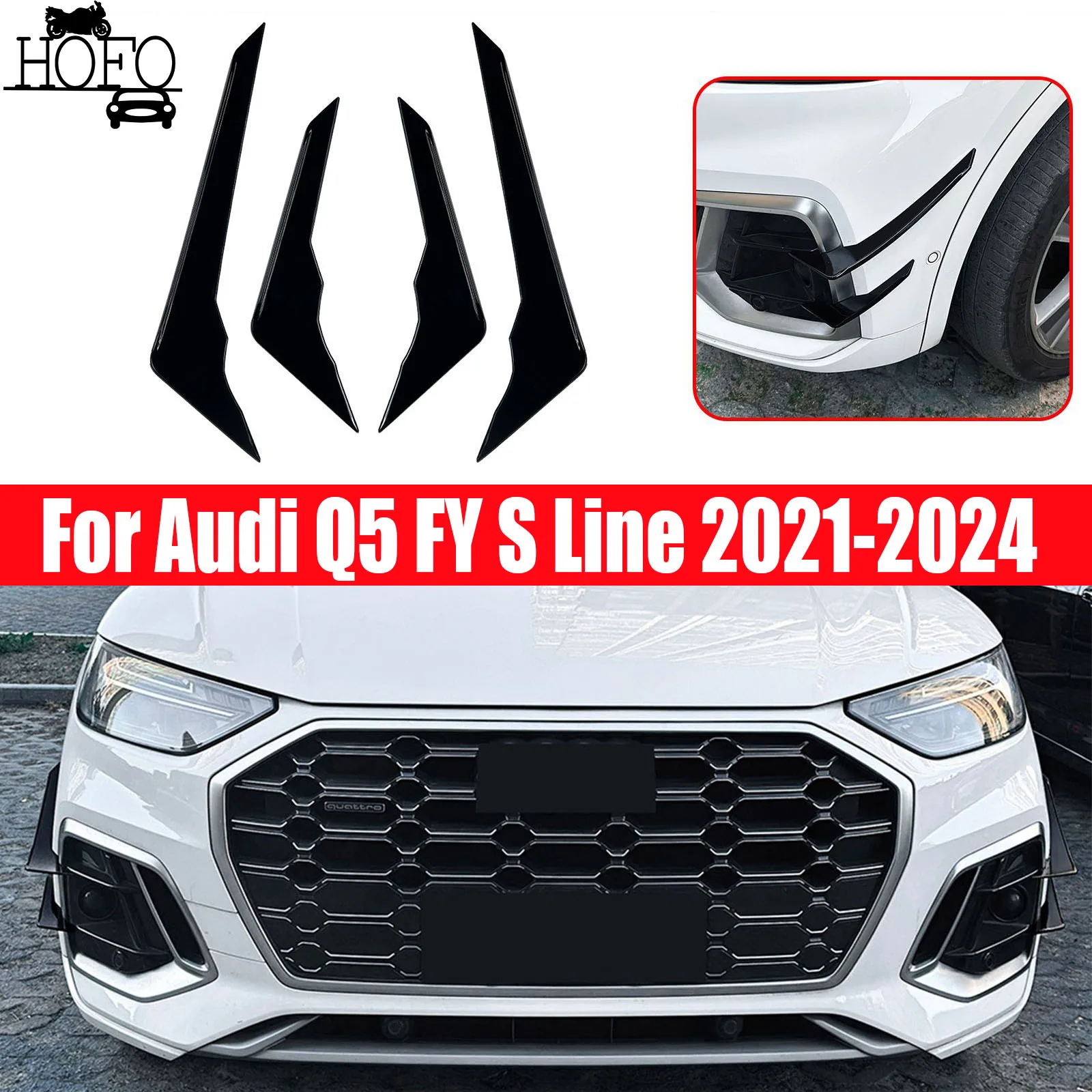 

Front Bumper Side Spoiler Kit Wind Knife Spoiler Replacement Car Modification For Audi Q5 FY S Line 2021-2024