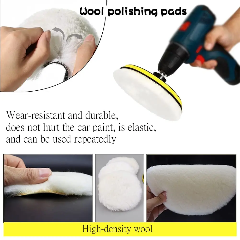 10 Pcs Buffing Polishing Pads 6 Inch and Wool Cutting Pad for Drill Buffer Attachment with Drill Adapter for Car Buffer Polisher