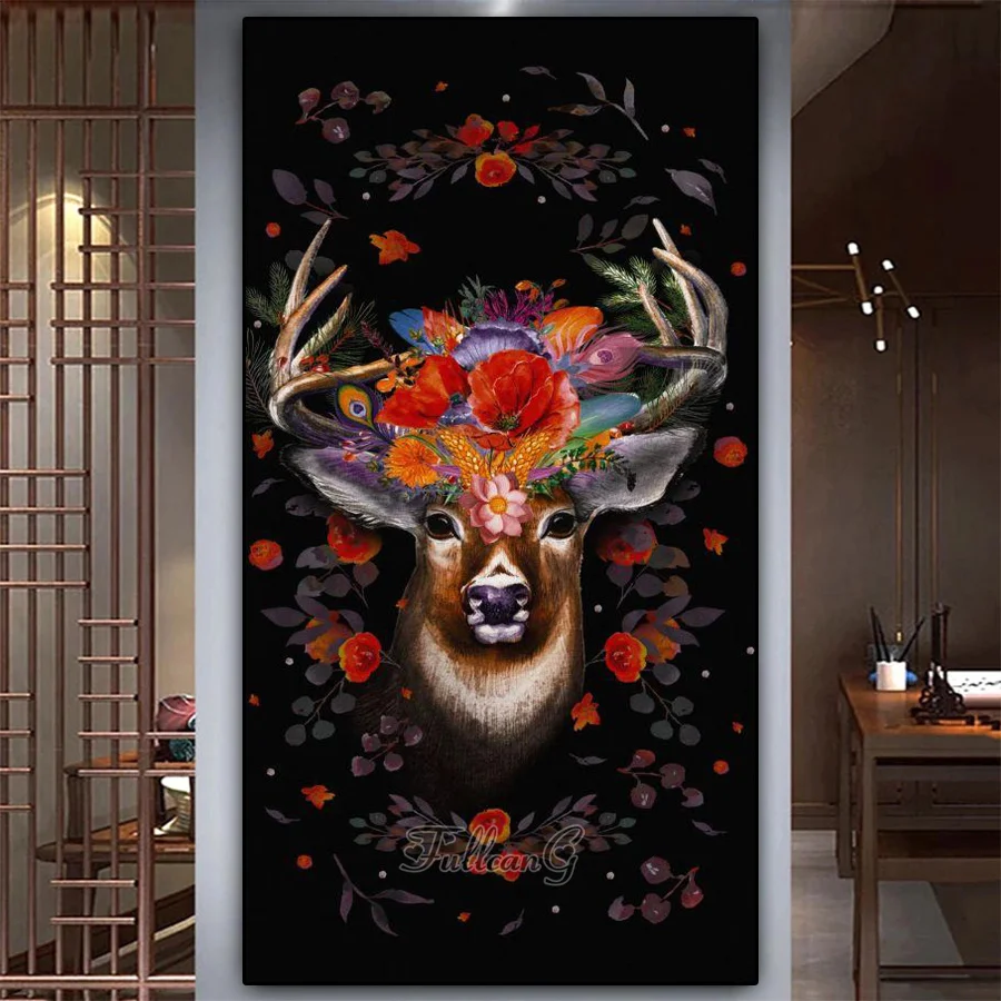 Big Size Diamond Painting Novelties Animal Deer Diy Full Mosaic Cross Stitch Kits Handwork Embroidery Flowers Home Decor AA4138