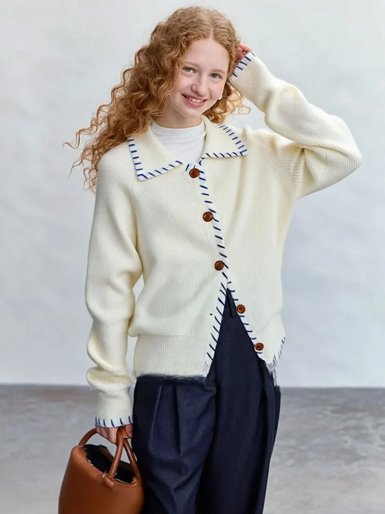 

Вязаное пальто ZhuoZhi Lazy Line: повседневное, с воротником на пуговицах, мягкое, во французском стиле, свободного кроя, с длинными рукавами, однотонное, вязаное, верхняя одежда для женщин