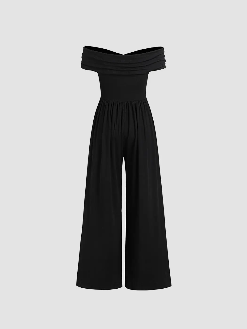 Insalike-Vrouwen Vouwen Off Shoulder Jumpsuit,Sexy, Kantoordame, Monochroom, Eendelig, Zomermode, Streetwear, Wijde Benen, Overalls