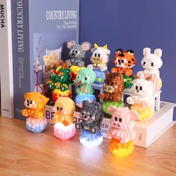 The 12 Chinese Zodiac Mini Building Blocks Lighting Animal Star Mouse Model Dragon Tiger Display Collection Brick Kids Toys Gift