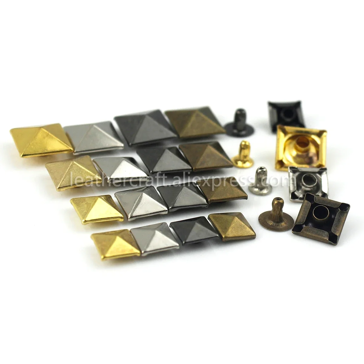 100sets Metal Pyramid Cap Rivets Studs Square Rivet for Leather Craft Bag Belt Clothing Garment Shoes Pet Collar Decor