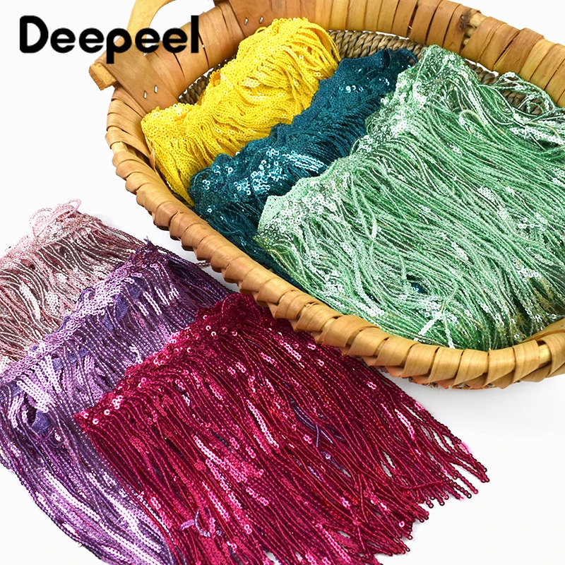 

2/5Yards 17cm Sequins Tassel Fringe for Latin Stage Dress Decor Ribbon Lace Trim Clothes Glitter Fringes DIY Sewing Accessories
