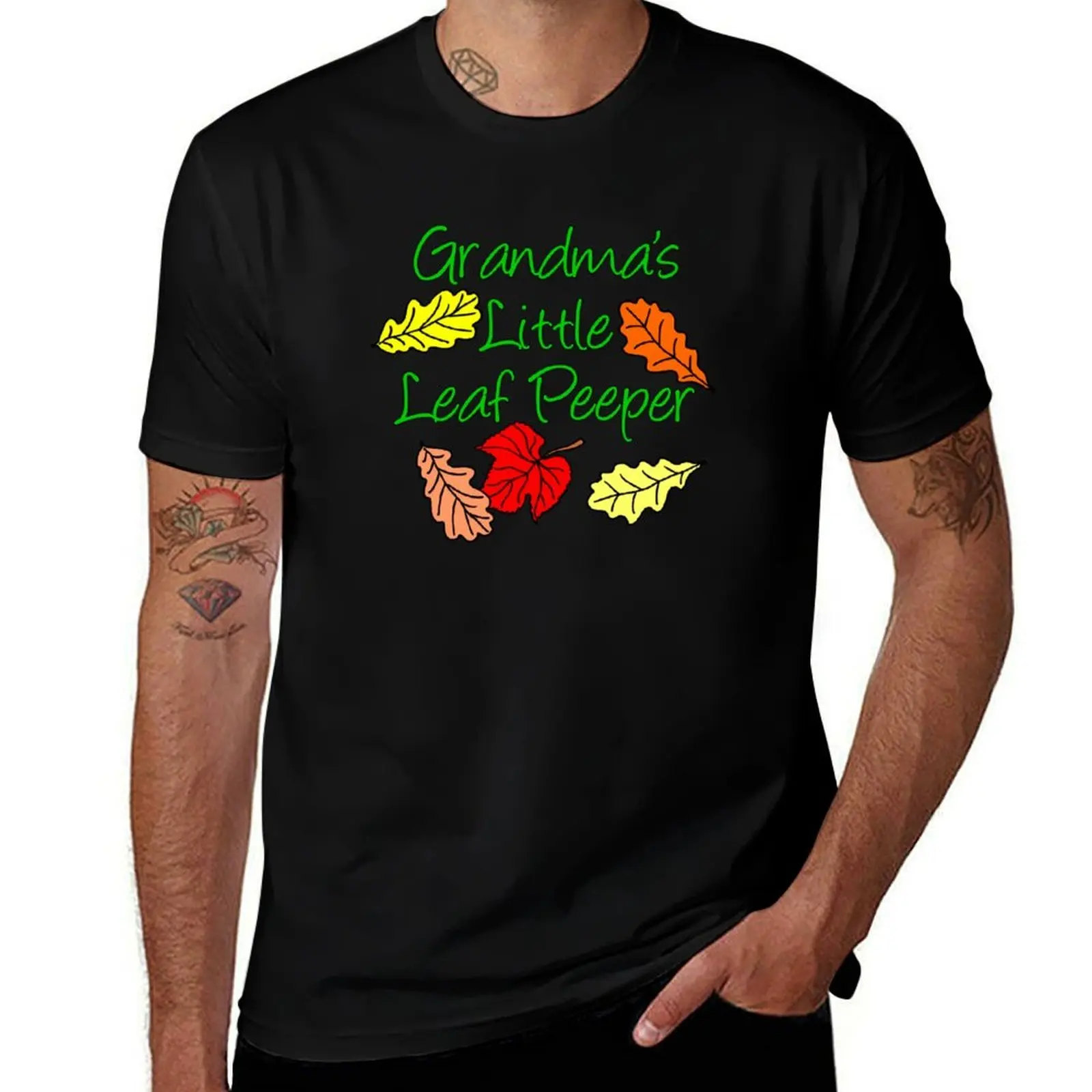 Grandma's Little Leaf Peeper For Child Colorful Leaves T-Shirt Big and Tall Short Sleeve Tee