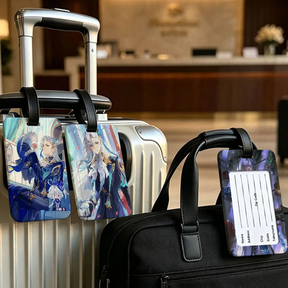 Genshin Impact Neuvillette PVC Waterproof Luggage Tag Anti lost Information Card Cover For Student Bag Travel Suitcase