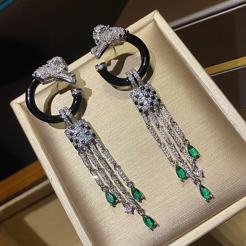 leopard-head-cubic-zirconia-tassel-dangle-earrings-black-enamel-hoop-drop-earrings-luxury-daily-jewelry-for-women