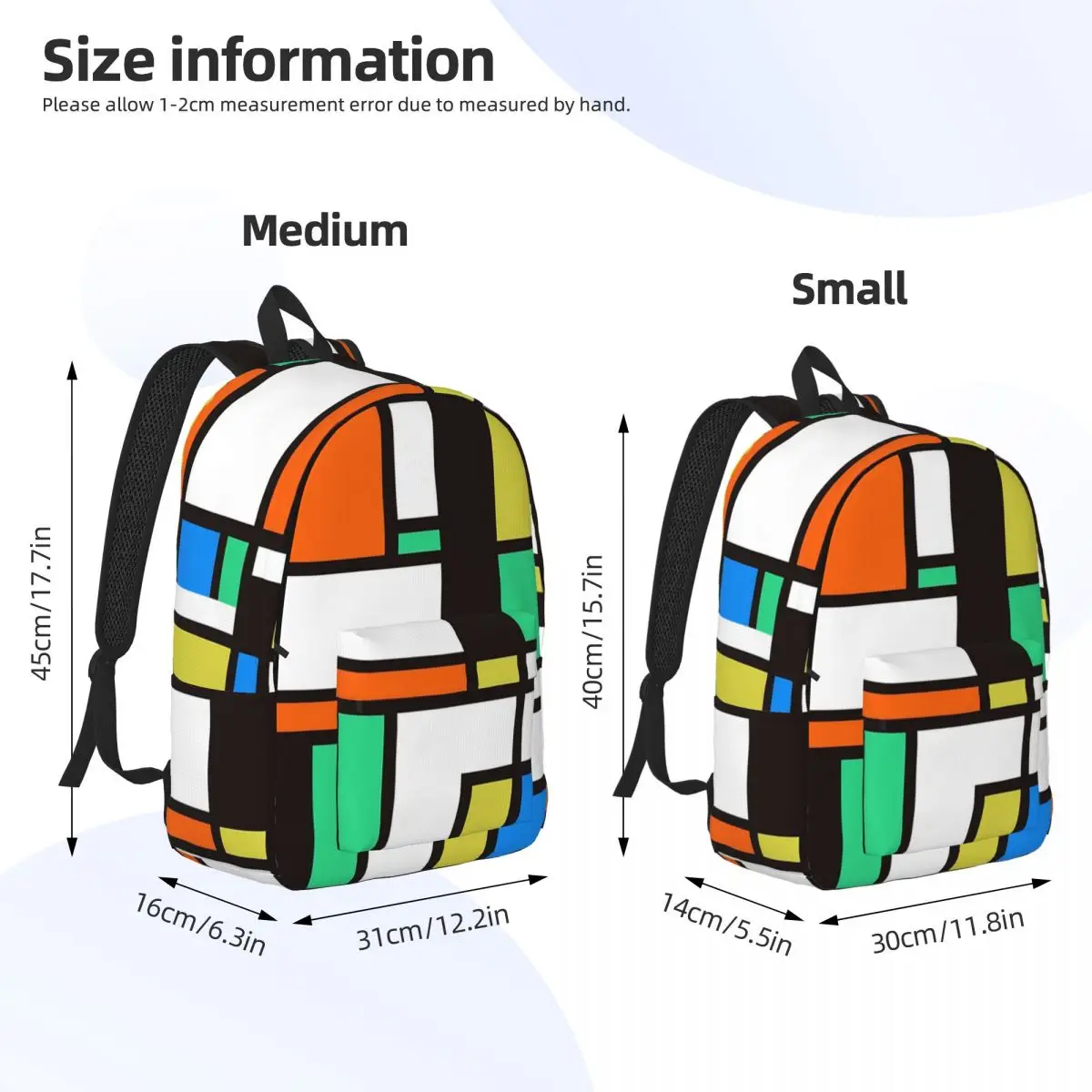 Piet Mondrian Minimalist De Stijl Modern Art Backpack Daypack Large Capacity BookBag School Bag Shoulder Bags for Boys Girls