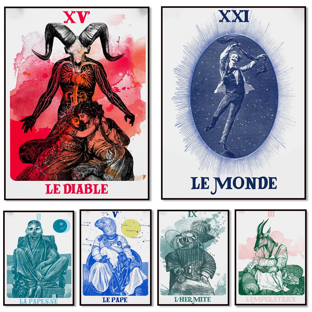 Tarot Prints Demon-Pope-Power-Justice-Hermit-Queen-World-Priestess Tarot Decorative Canvas Printed Poster