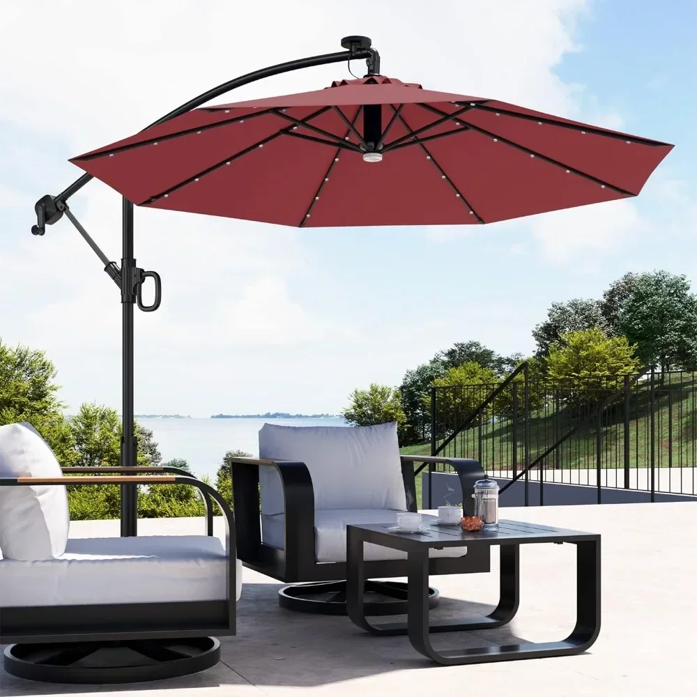 

Umbrella, 10 Ft Outdoor Offset Umbrella 40 LED Solar Lights and Crank, Aluminum Pole and UPF 50+ Fade Patio Umbrellas