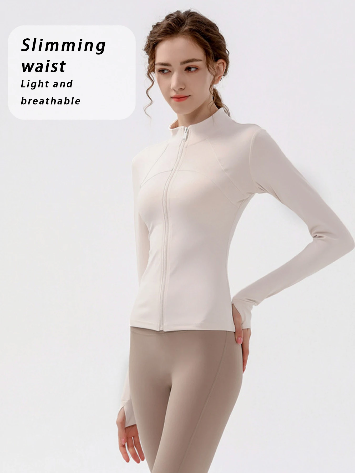 سترة نسائية للتمرين بقصة ضيقة - سترة يوجا للجري سريعة الجفاف بسحّاب كامل مع حماية من الشمس #2