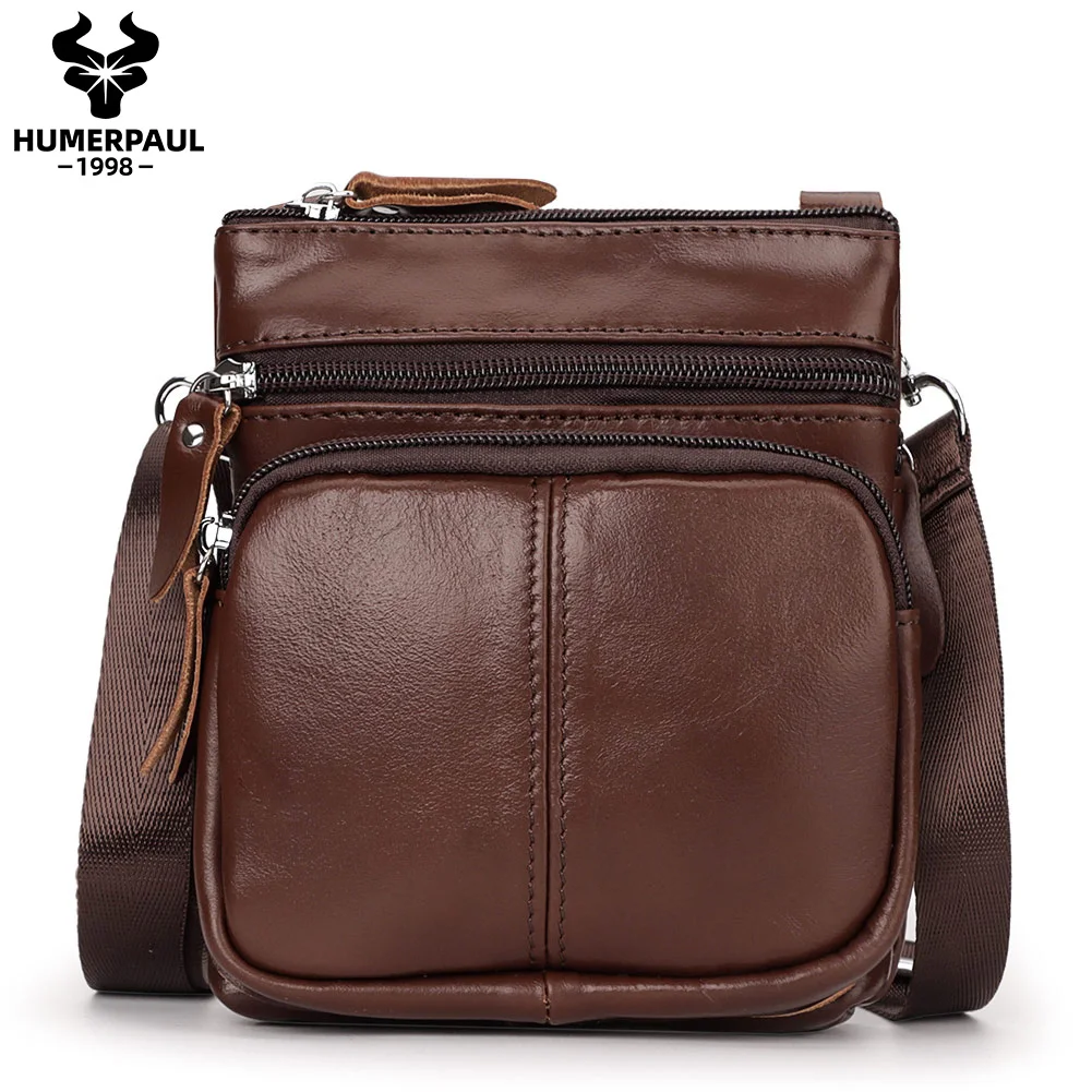 HUMERPAUL 2024 nowa prawdziwa skórzana męska torba na ramię małe Vintage torby na ramię Mini wysokiej jakości męska torba Crossbody do podróży