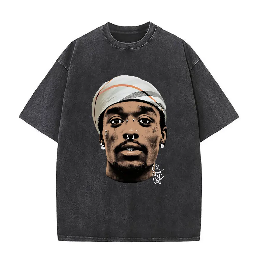 

Rapper Lil Uzi Vert Face Graphic Vintage Washed T-shirt Men Women Hip Hop Oversized Streetwear Male Fashion T Shirts Tops Unisex