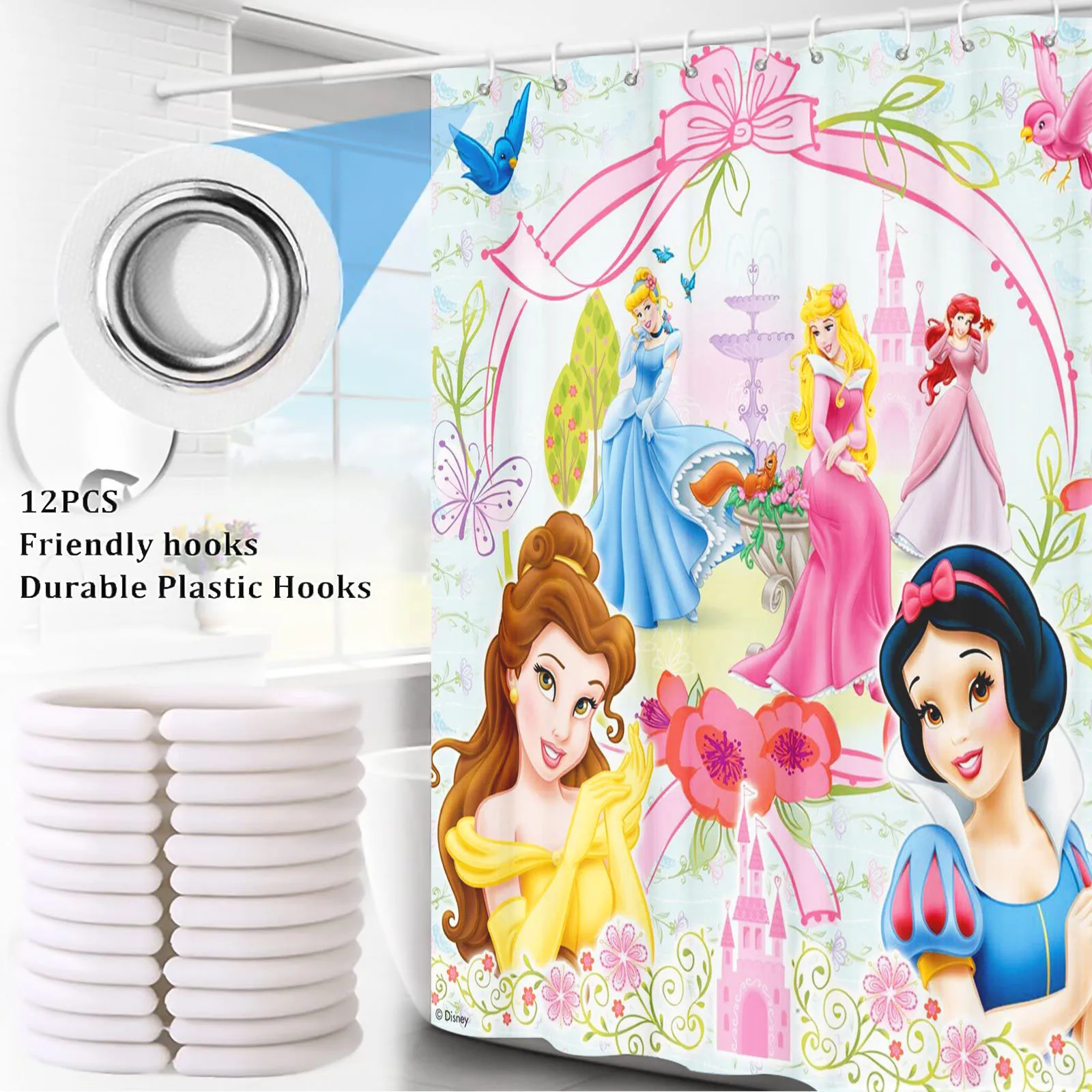 Snow White, Rapunzel, Belle 4 Piece Bathroom Set Mats And Shower Curtain Curtains For Accessories Sets Luxury Waterproof Anime