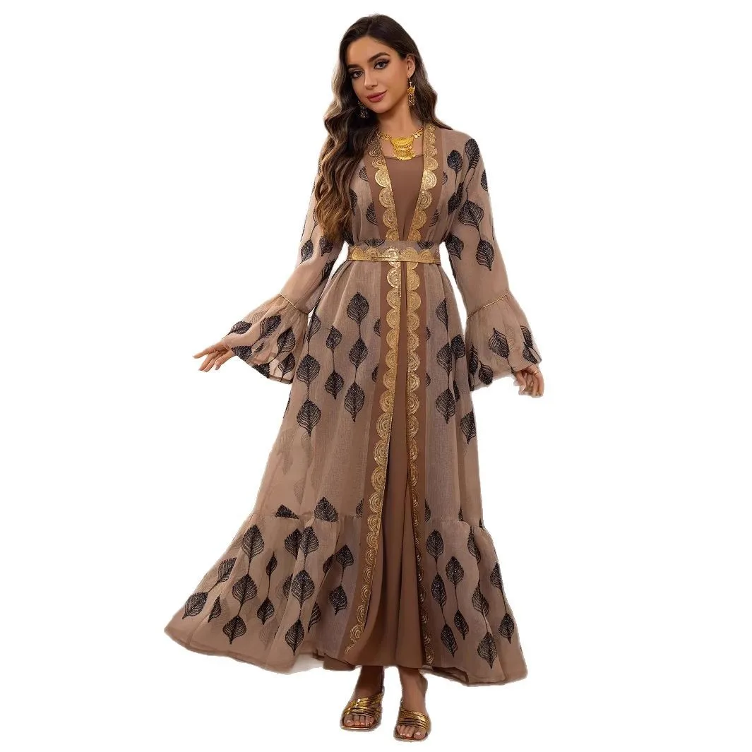 Set Abaya in due pezzi con ricamo a rete trasparente di Dubai, Medio Oriente LD800235